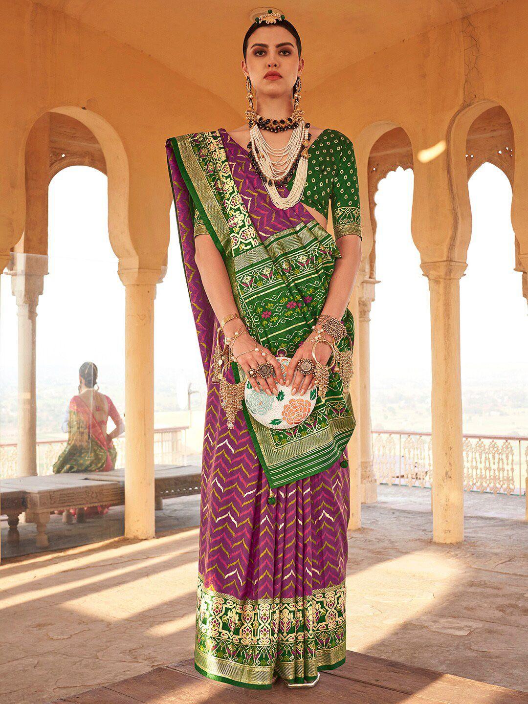 anouk purple & green ethnic motif woven design zari patola saree