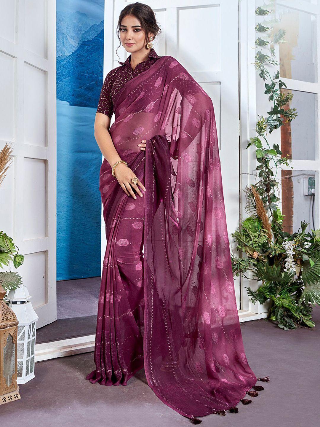 anouk purple abstract printed pure georgette saree