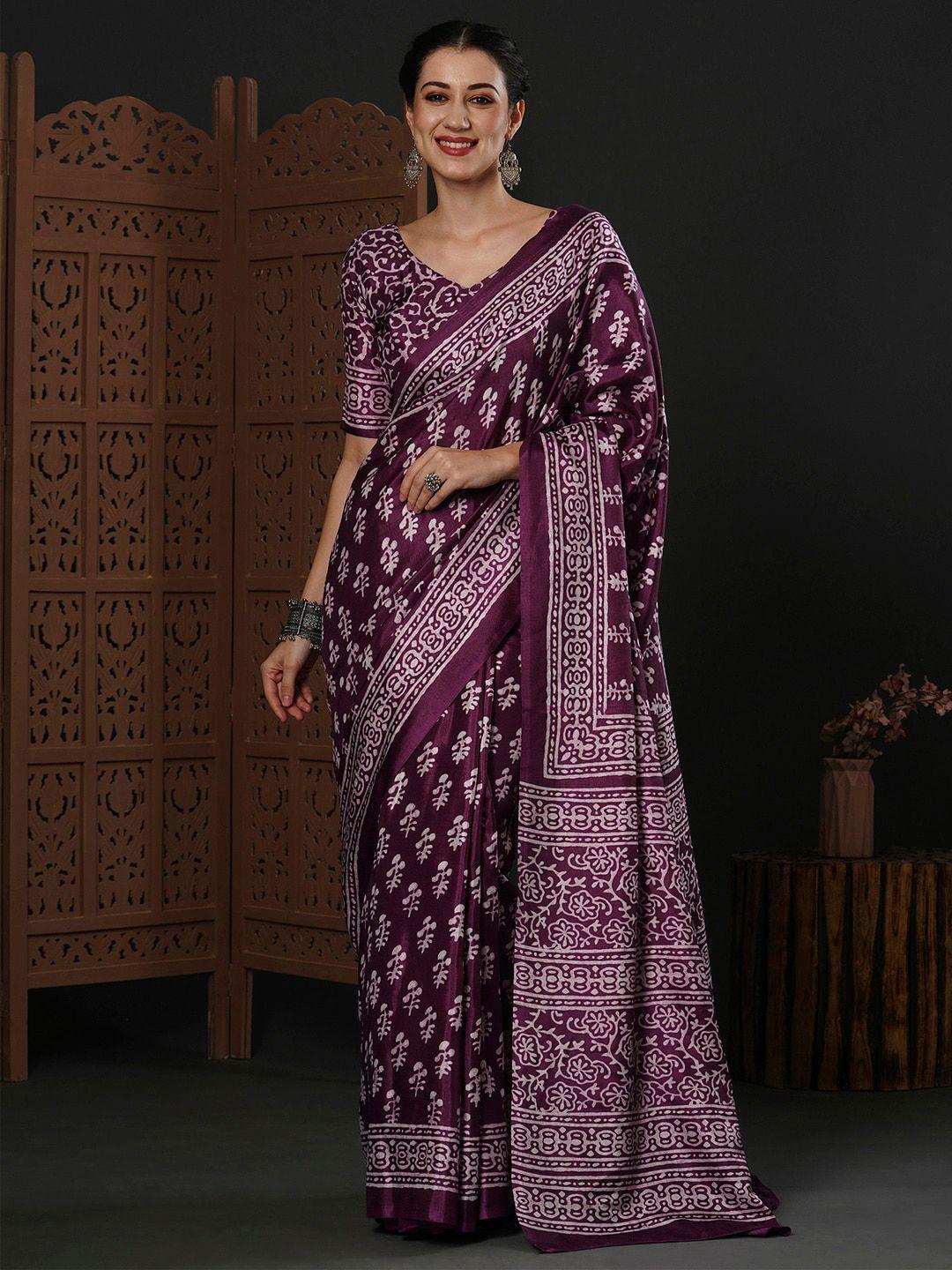 anouk purple ethnic motifs printed dabu saree