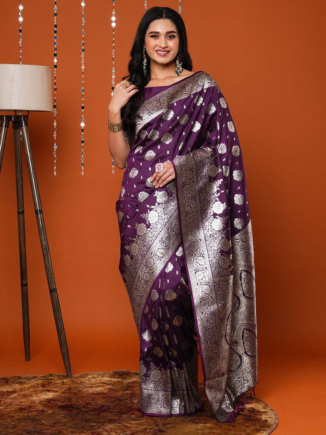 anouk purple ethnic motifs silk blend banarasi saree