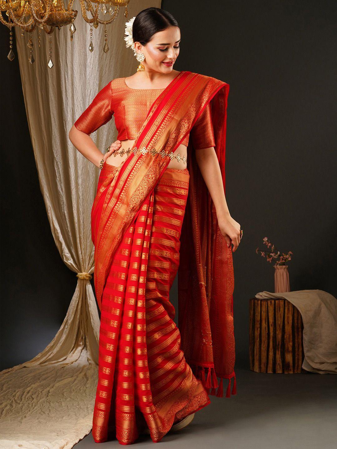 anouk red & gold-toned ethnic motifs zari pure georgette kanjeevaram saree