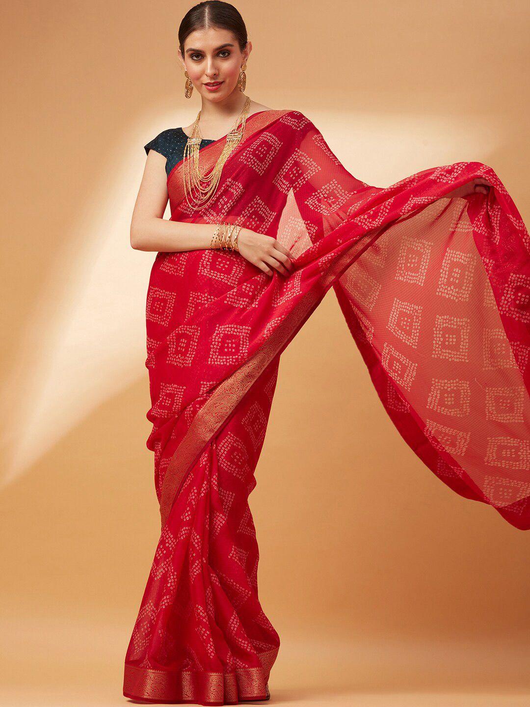 anouk red & white bandhani printed bandhani saree