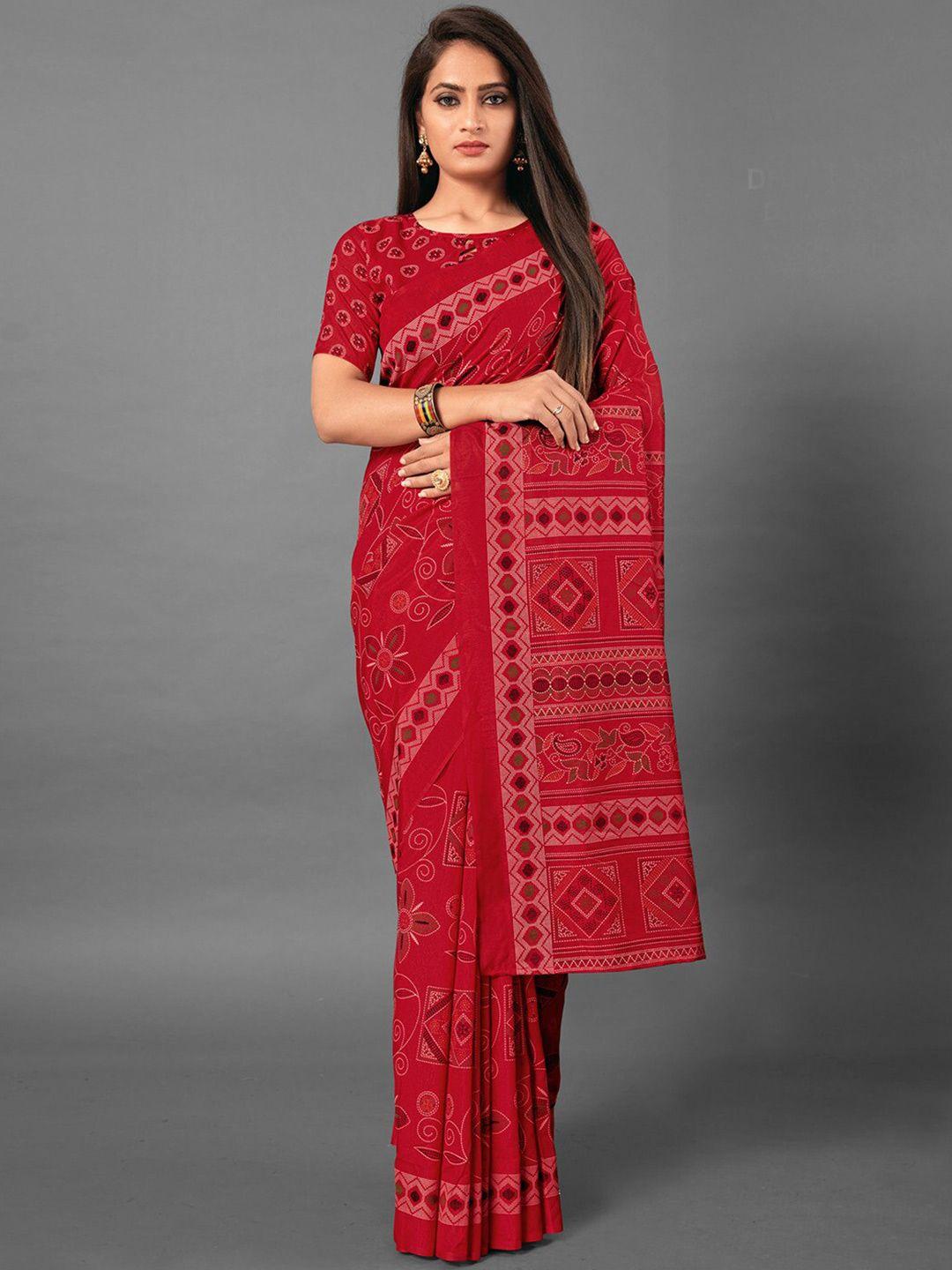 anouk red & white floral printed saree