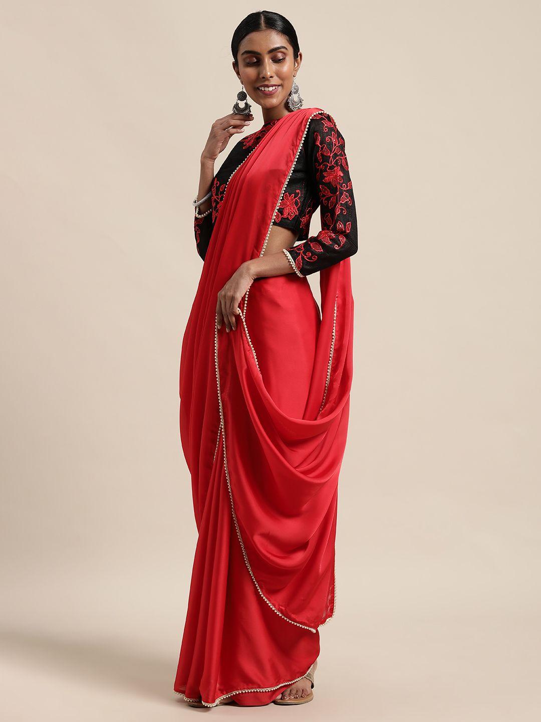 anouk red embellished satin saree