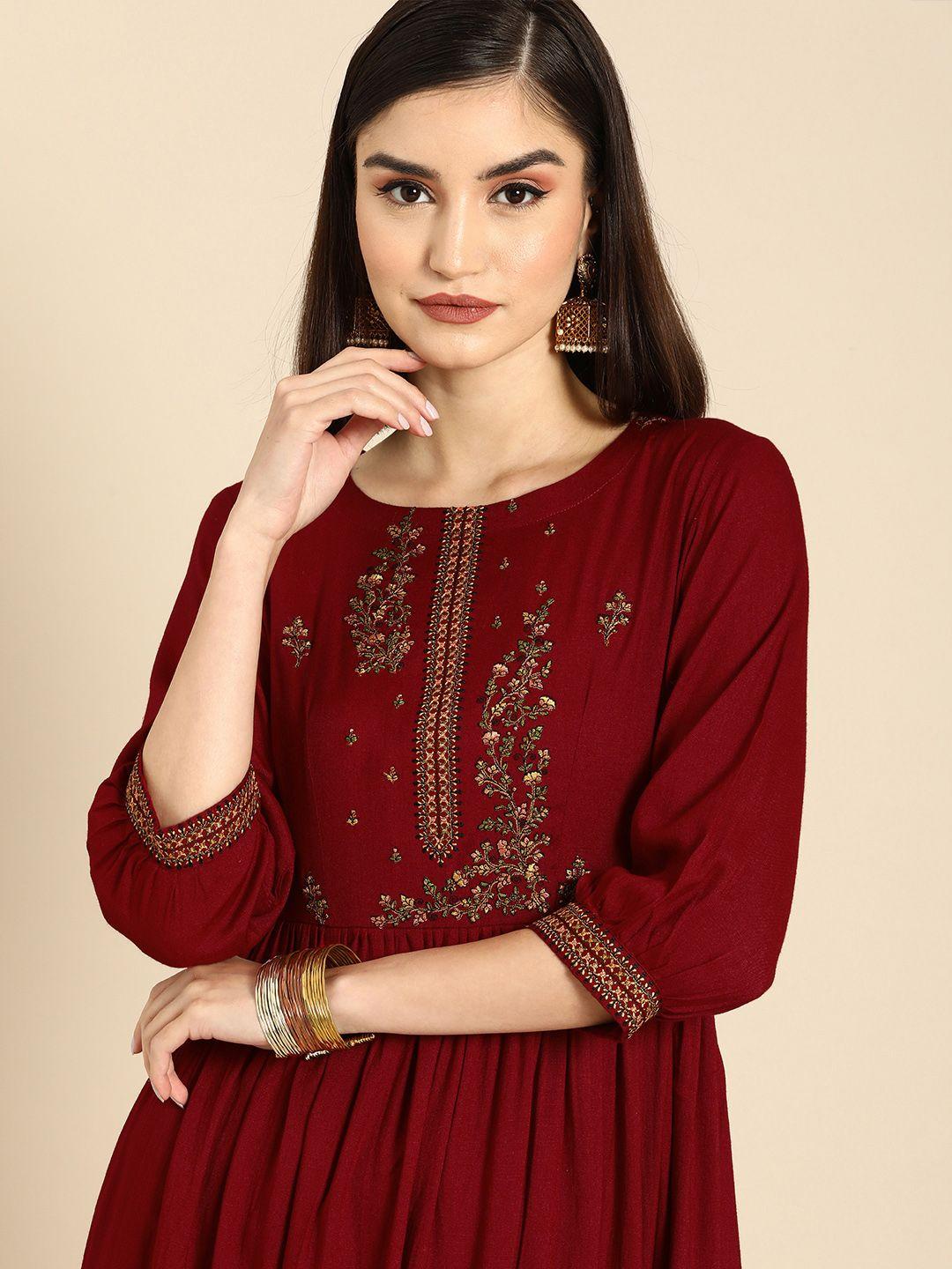 anouk red ethnic motifs dress