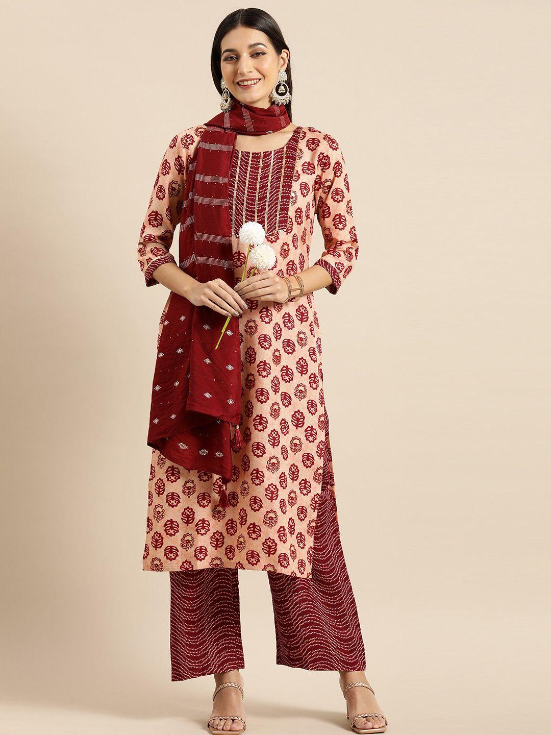 anouk red ethnic motifs printed gotta patti kurta with palazzos & with dupatta