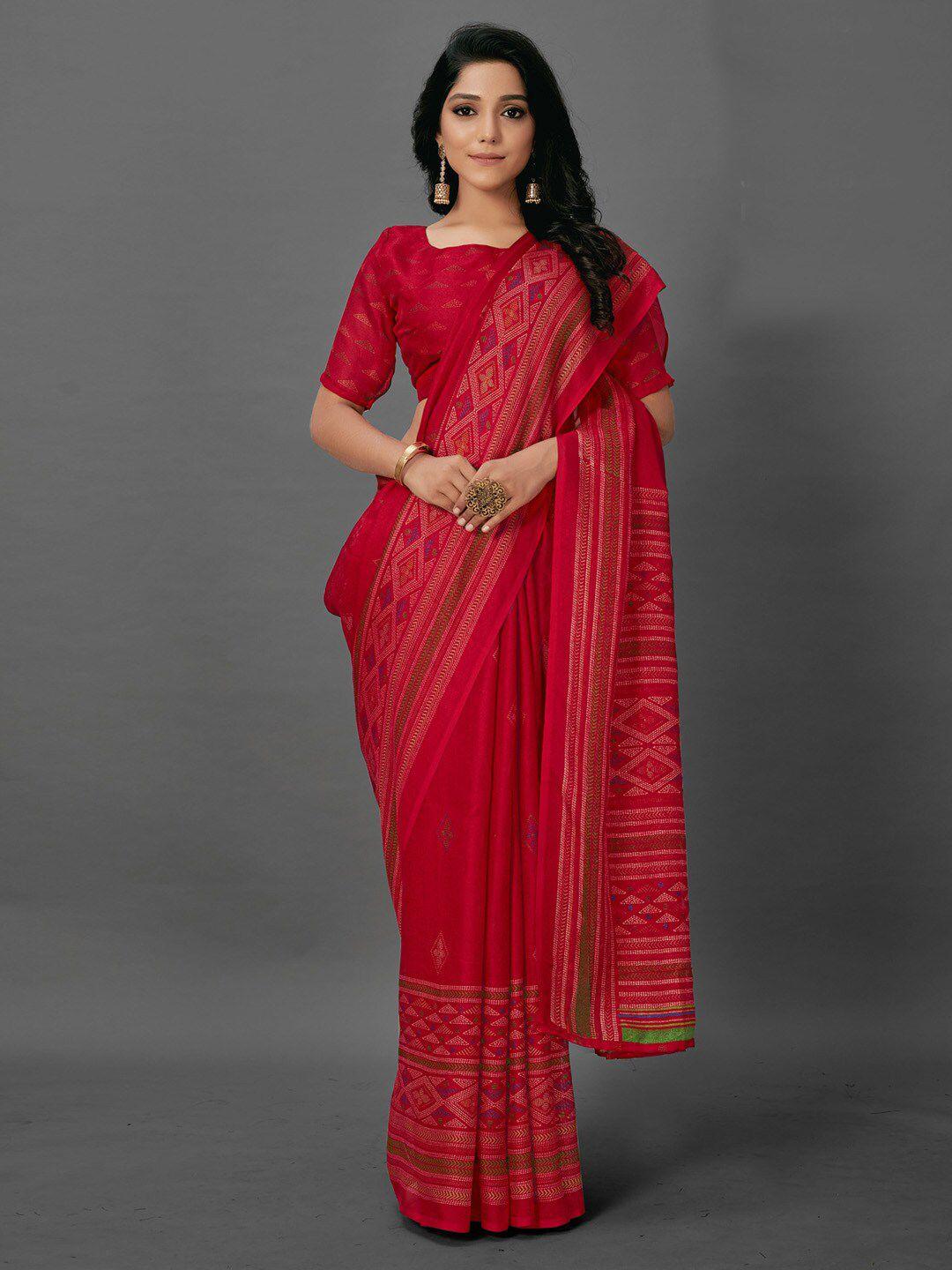 anouk red ethnic motifs printed jute silk bagh saree