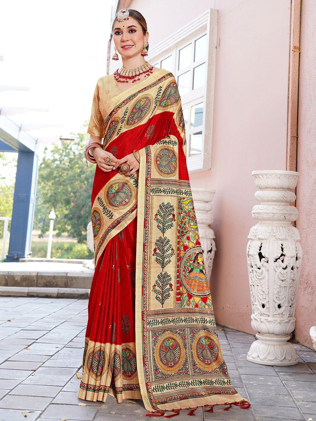 anouk red ethnic motifs printed saree