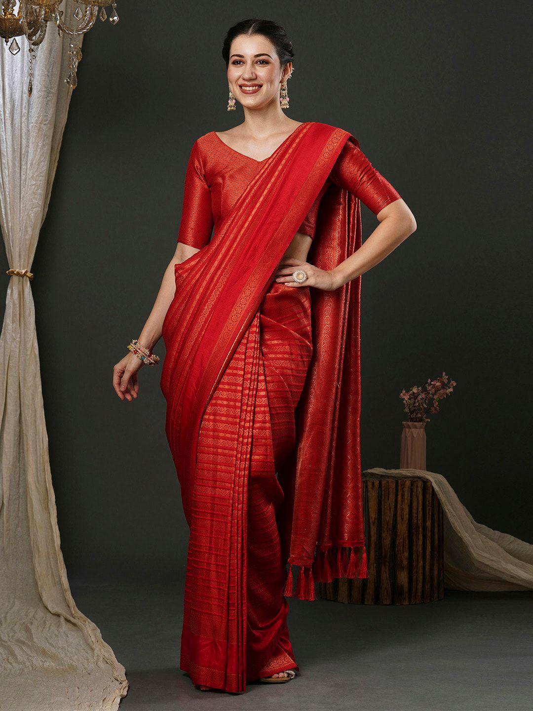 anouk red ethnic motifs woven design zari kanjeevaram saree