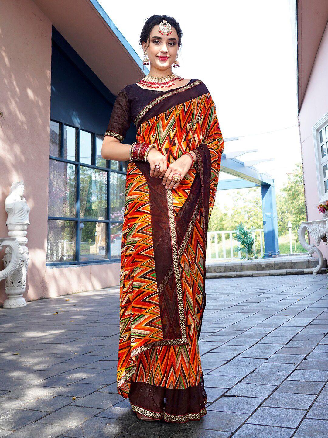 anouk red geometric printed saree