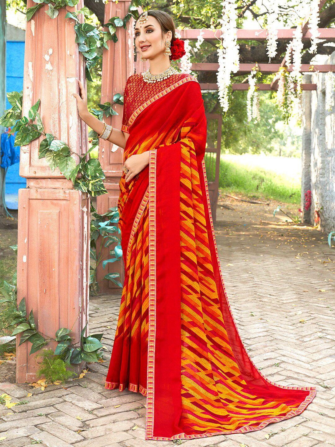 anouk red geometric printed saree