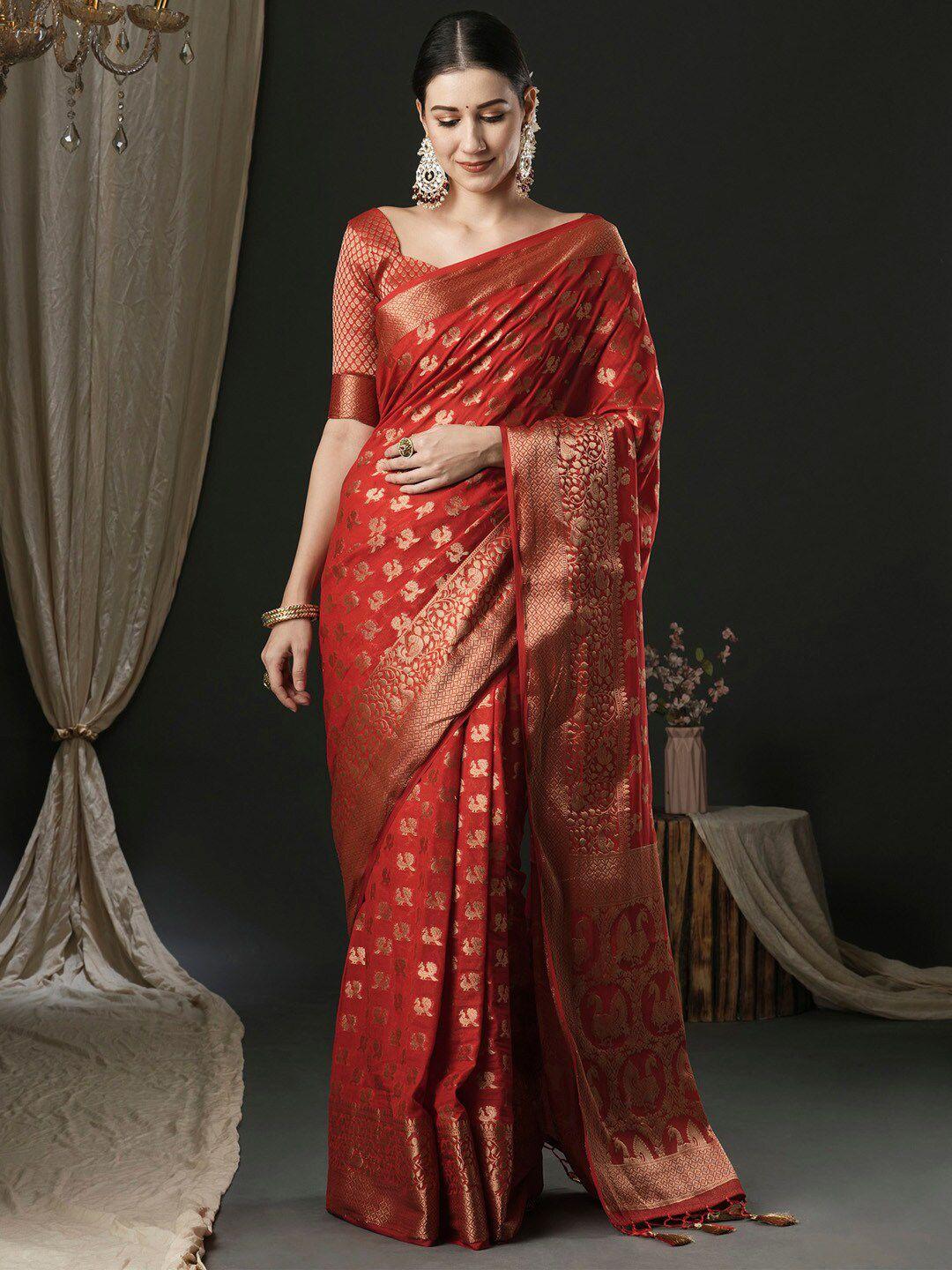 anouk red georgette ethnic woven design traditional wear saree with matching blouse