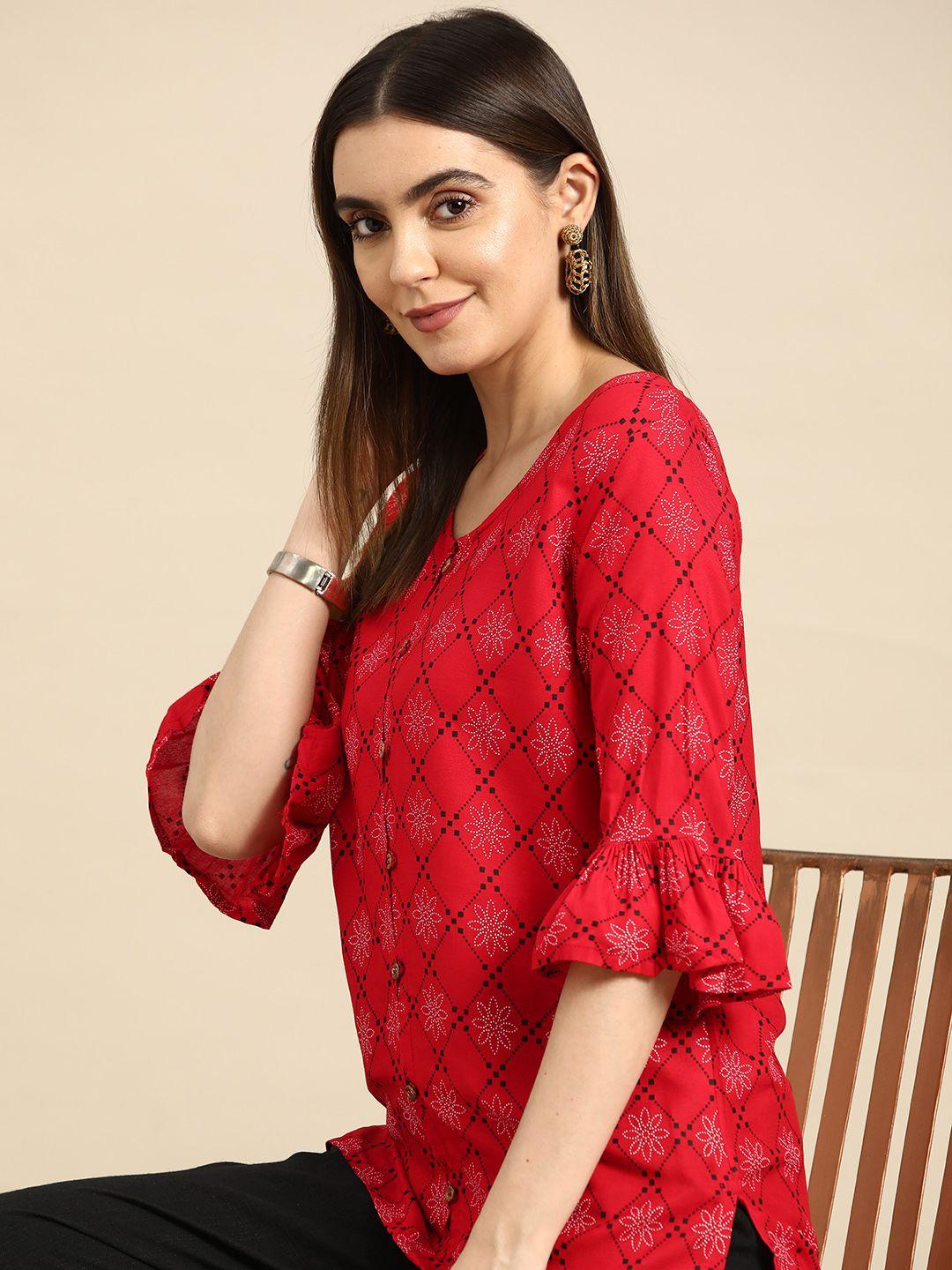 anouk red printed kurti