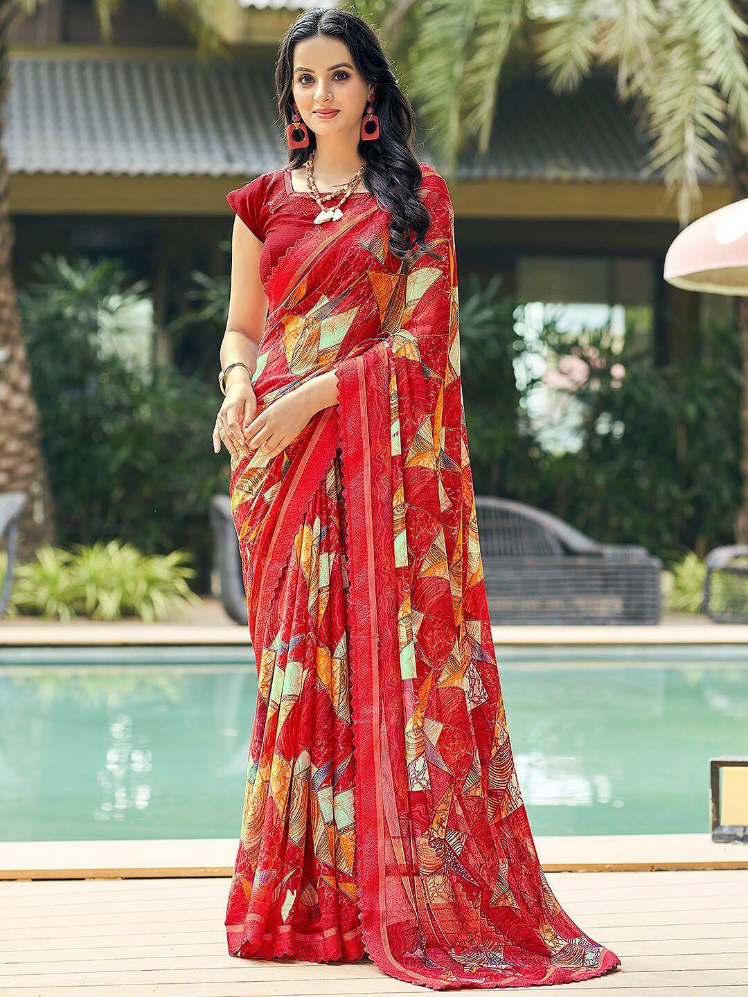 anouk red pure chiffon designer saree