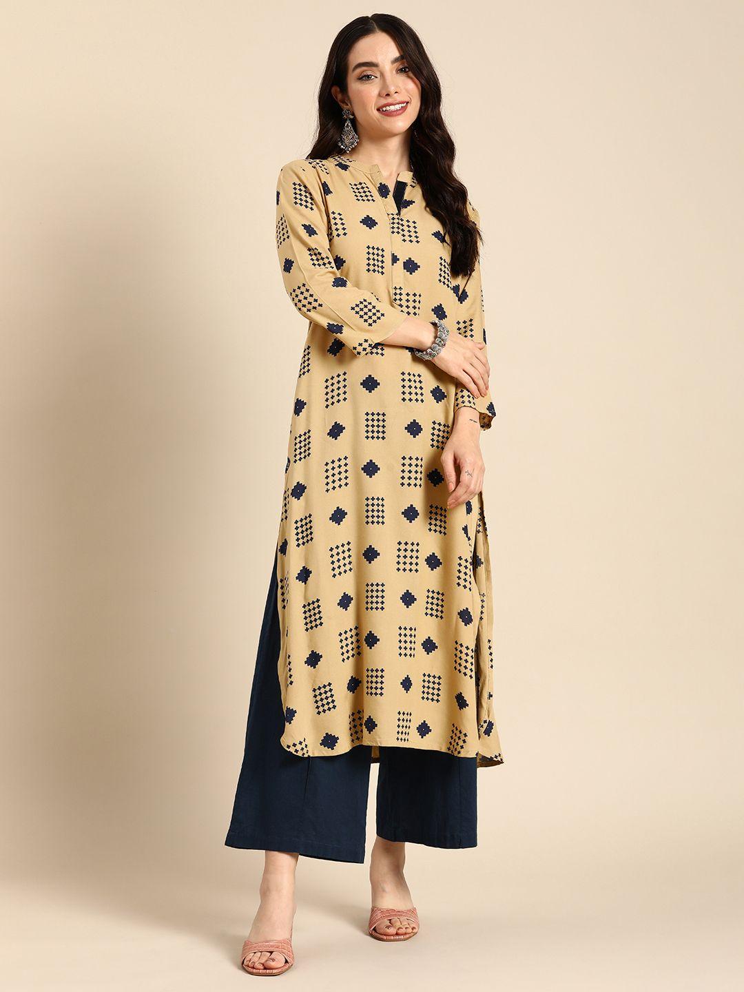 anouk regular straight mandarin collar geometric printed kurta