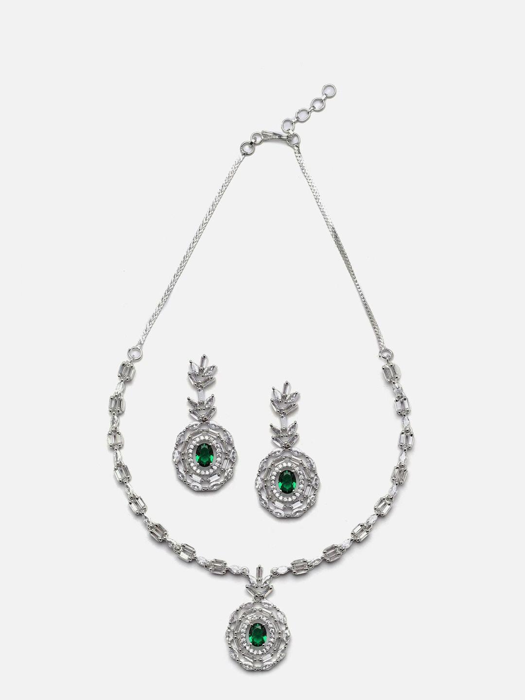 anouk rhodium-plated stone studded necklace & earrings