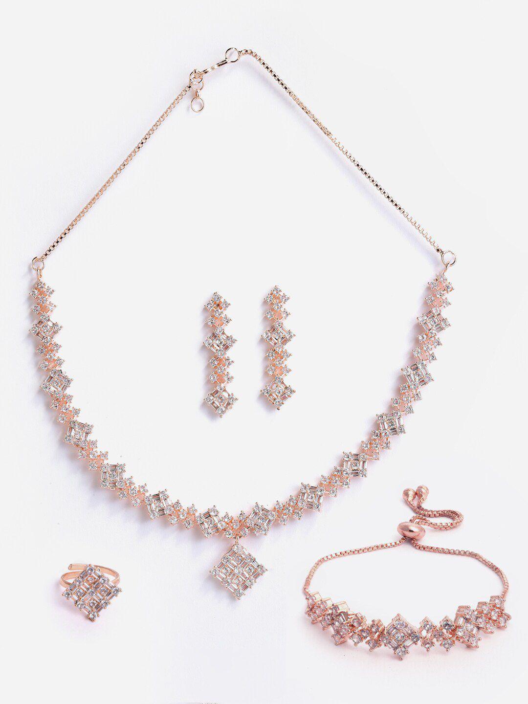 anouk rose gold-plated ad studded necklace & earrings