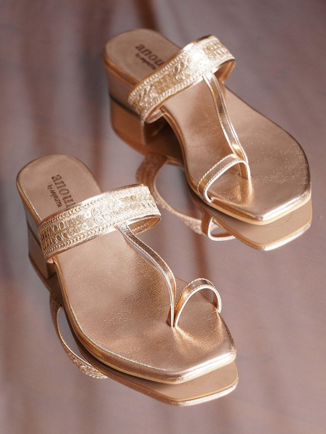 anouk rose gold-toned embellished one toe block heels