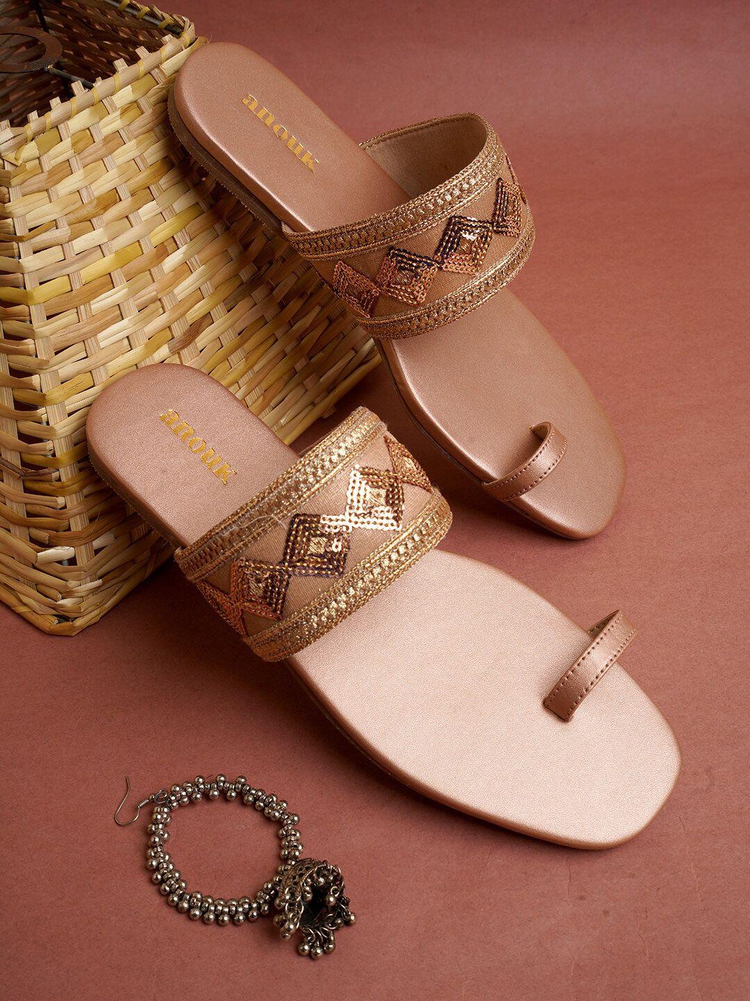 anouk rose gold-toned embellished one toe flats