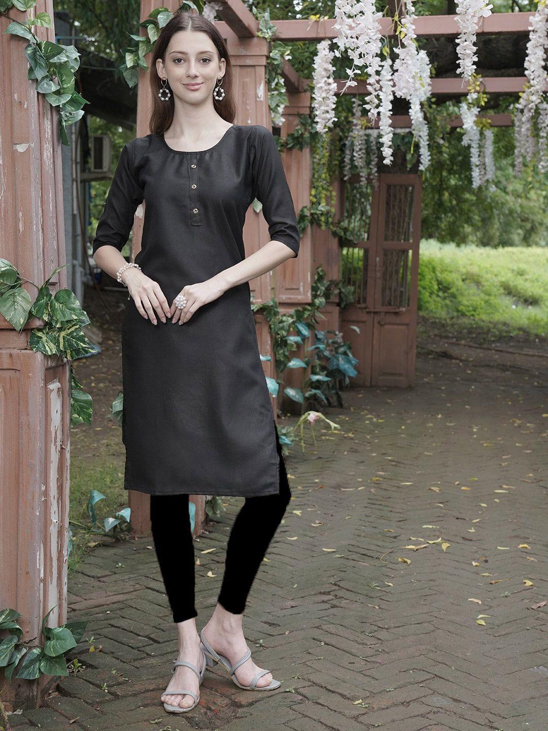 anouk round neck cotton straight kurta