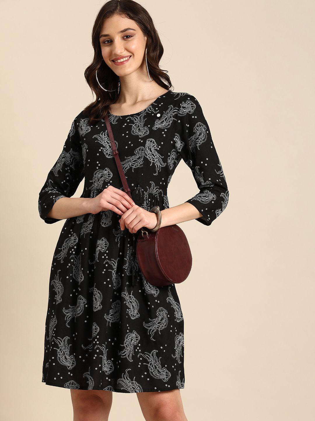 anouk round neck ethnic motifs printed a-line dress