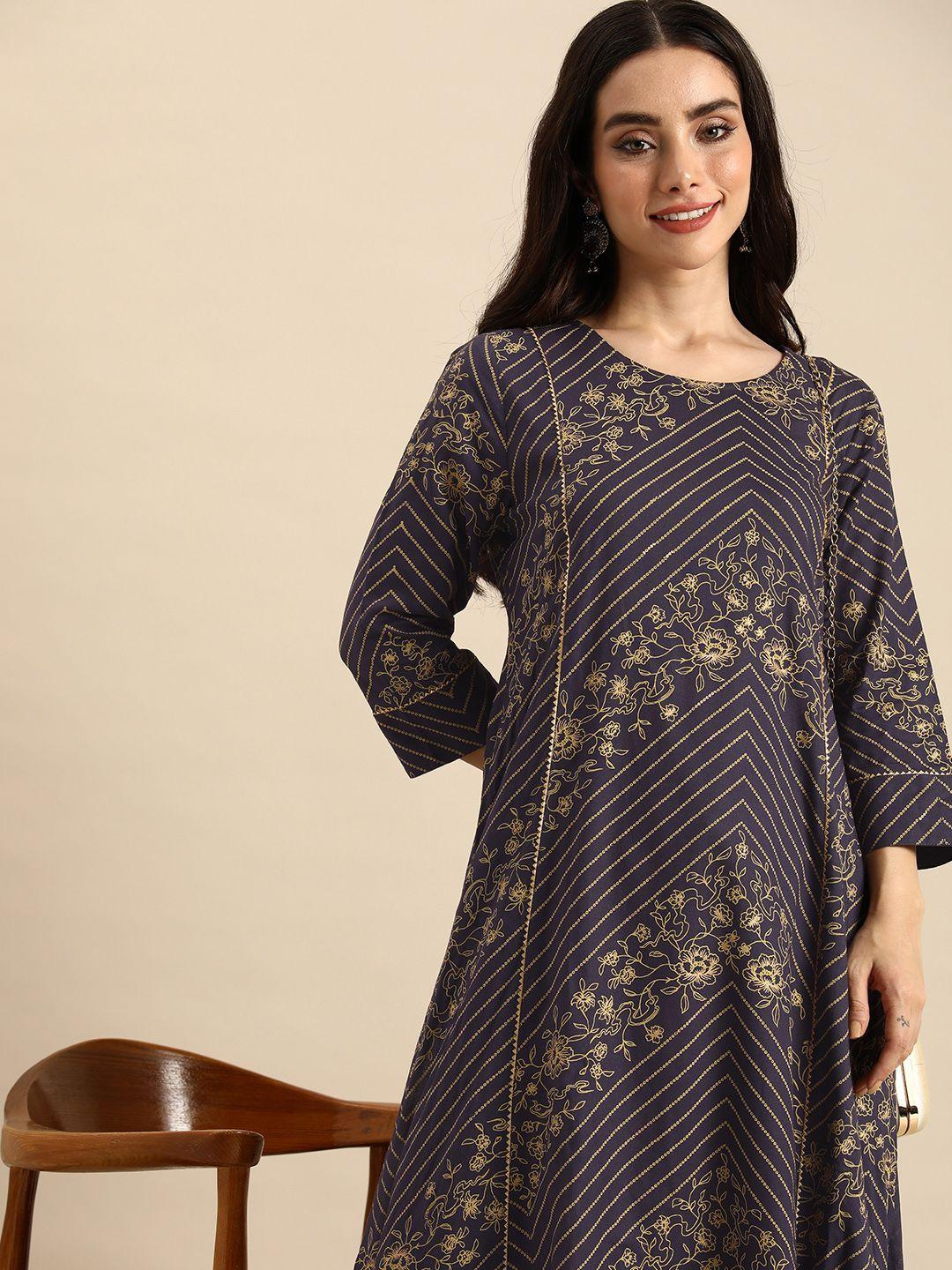 anouk round neck floral printed kurta