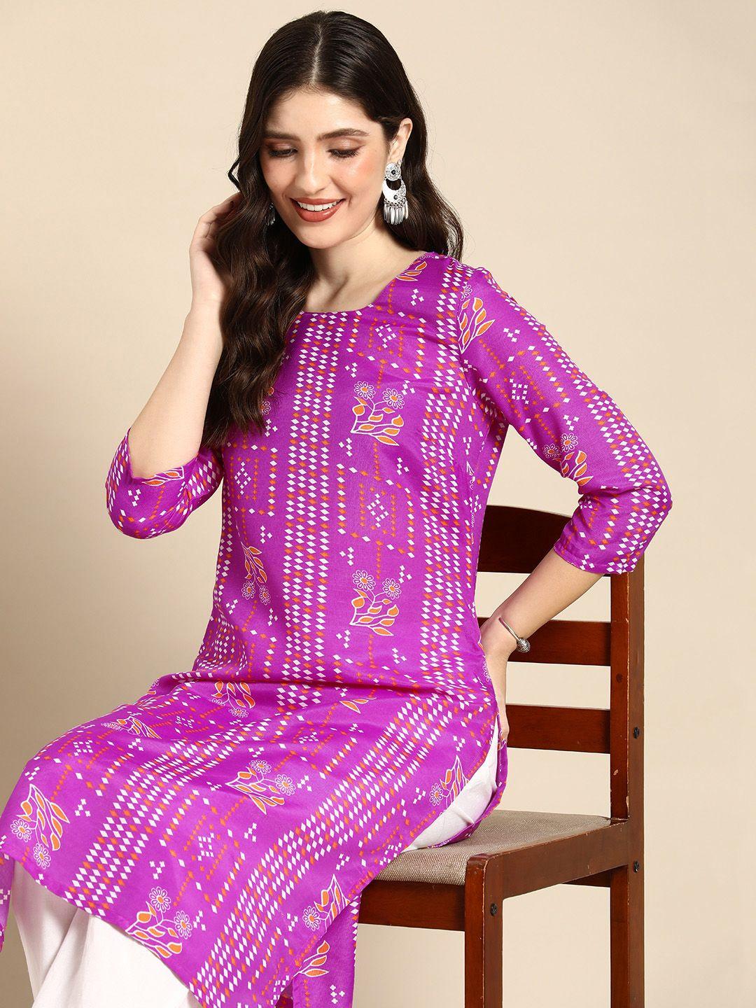 anouk round neck geometric printed kurta