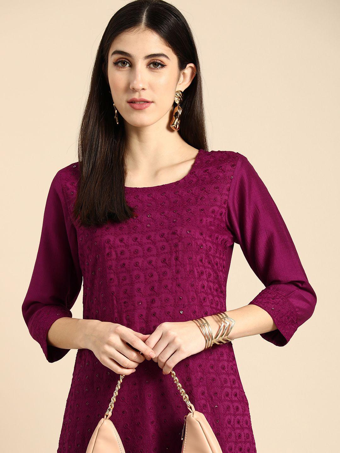 anouk round neck regular kurta