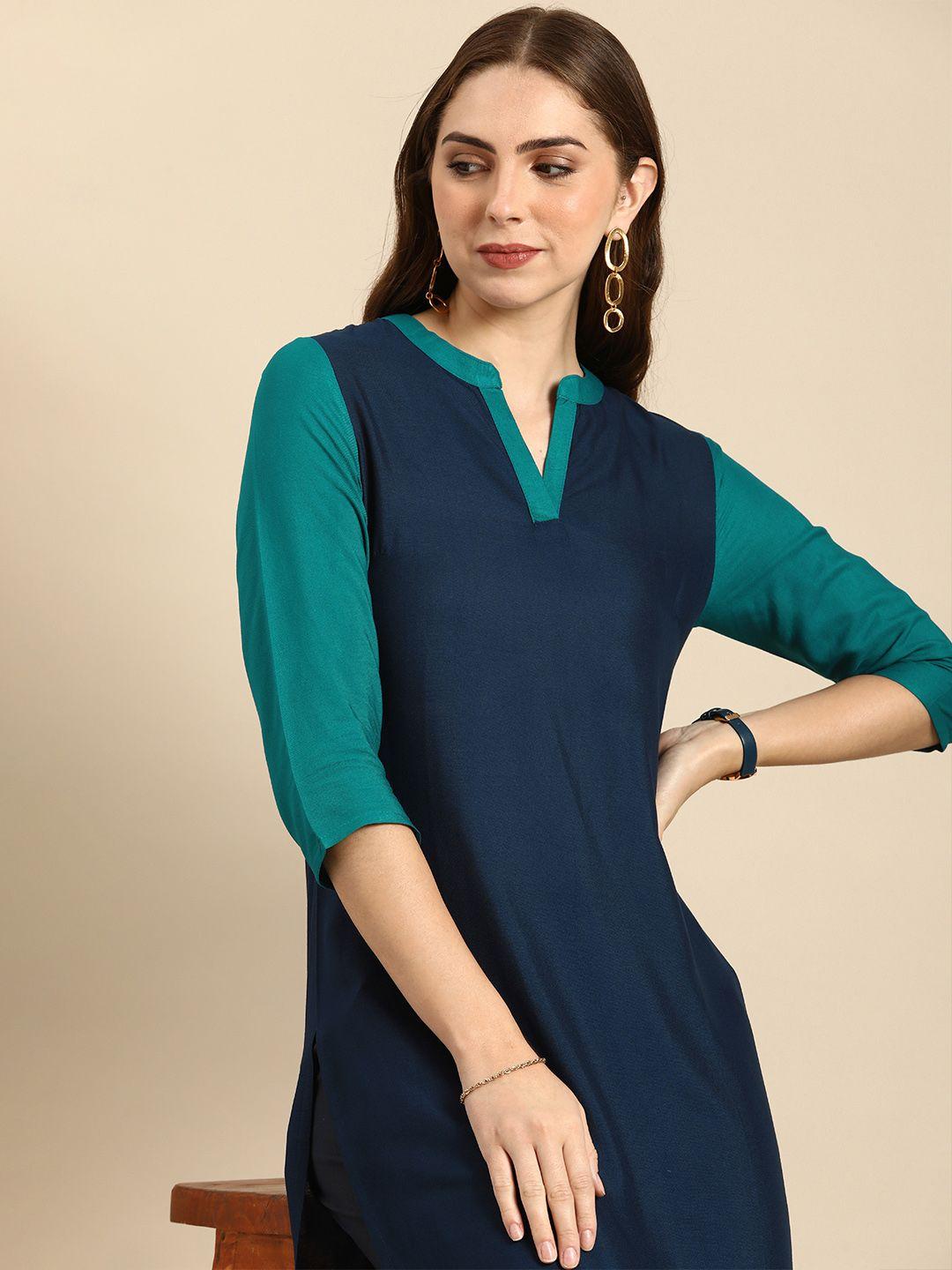 anouk round neck straight kurta