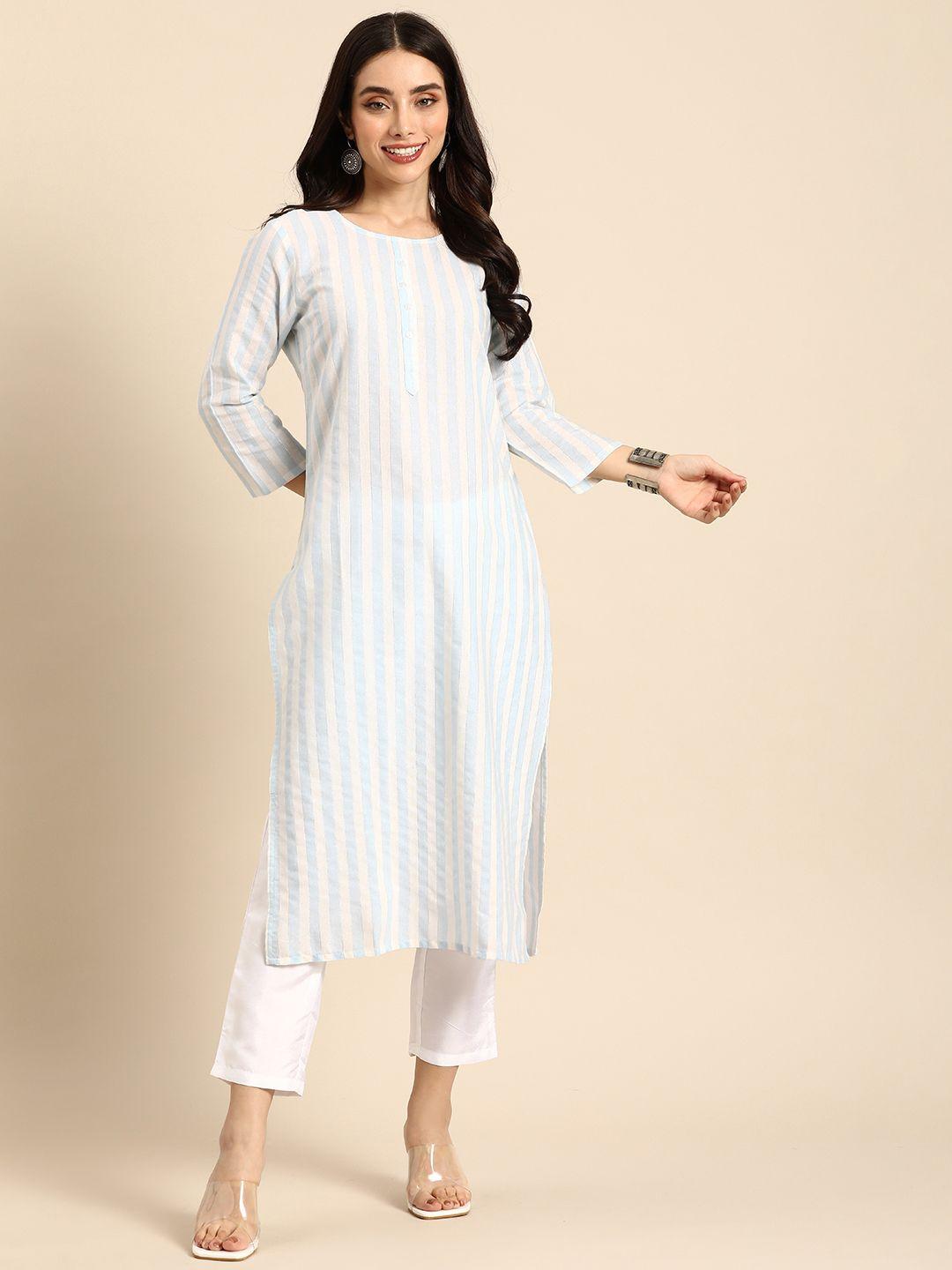 anouk round neck striped kurta