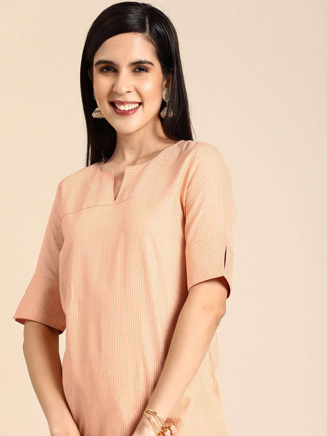 anouk round neck striped kurta