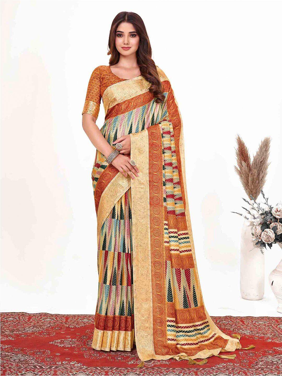 anouk rust & blue ethnic motif printed saree