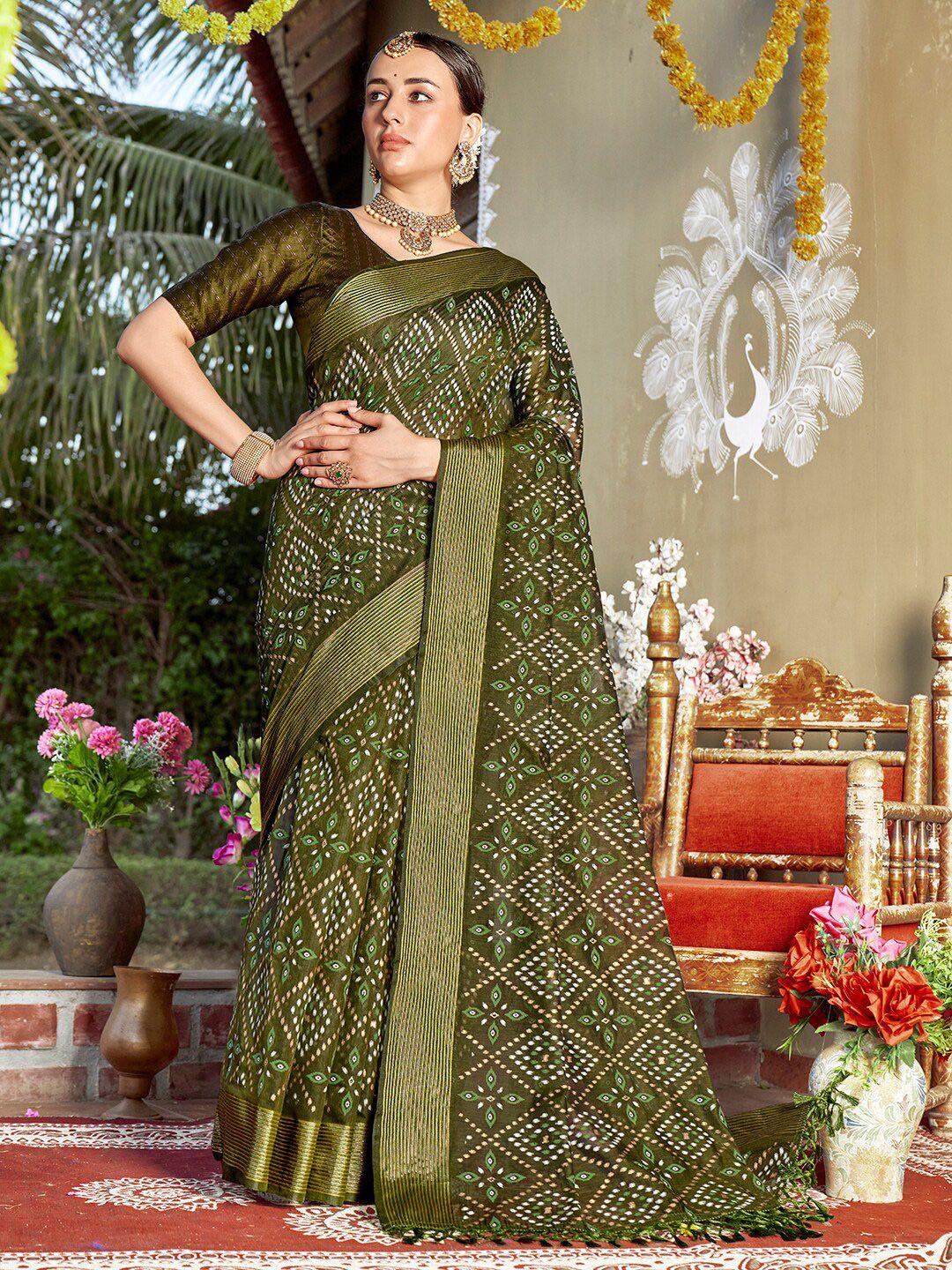 anouk sea geometric printed chanderi saree