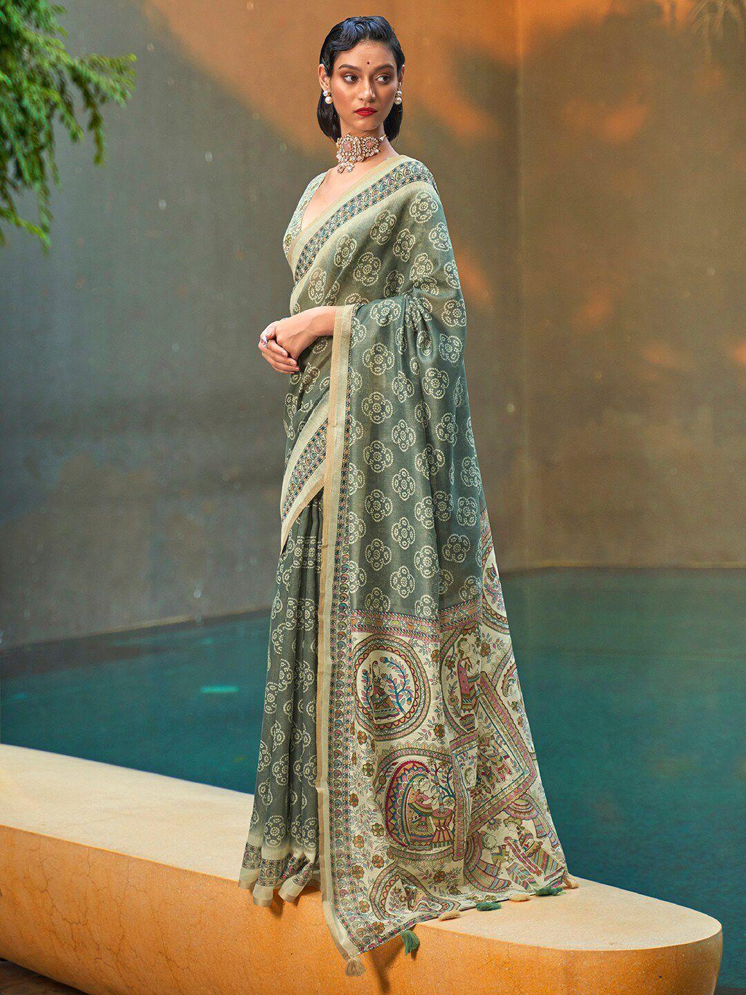 anouk sea green & red ethnic motifs zari bagh saree