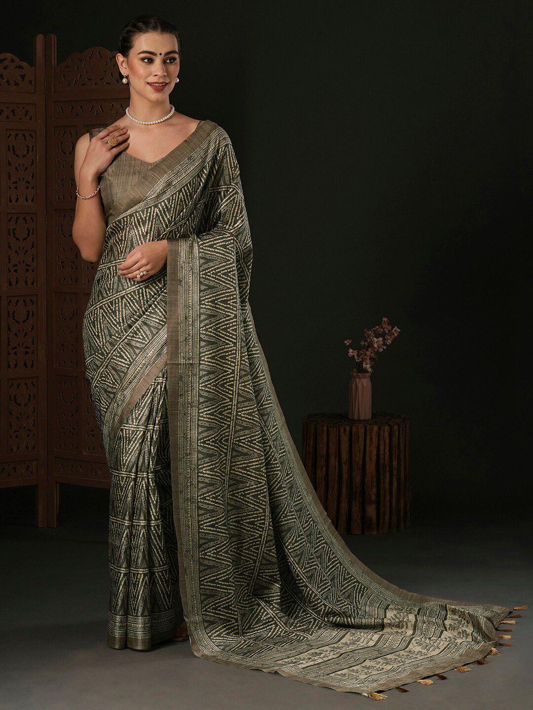 anouk sea green silk blend designer bagru saree