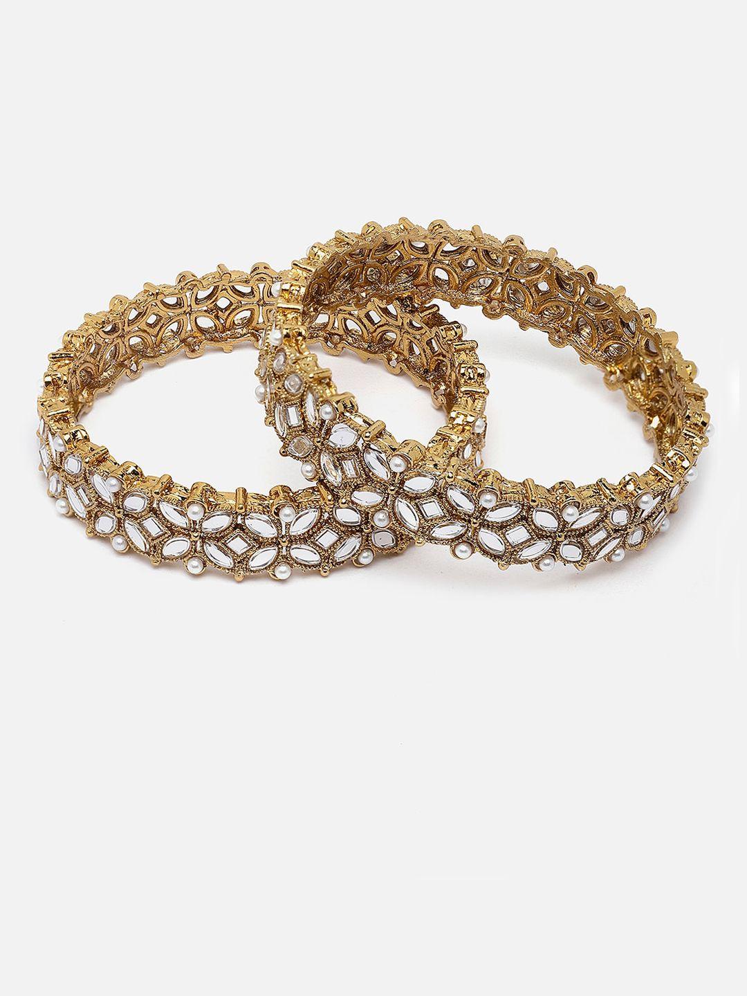 anouk set of 2 gold-plated & kundan-studded bangles