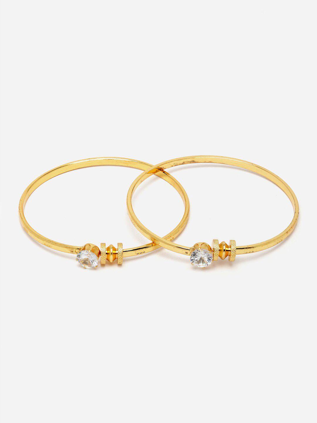 anouk set of 2 gold-plated american diamond studded bangle-style bracelets