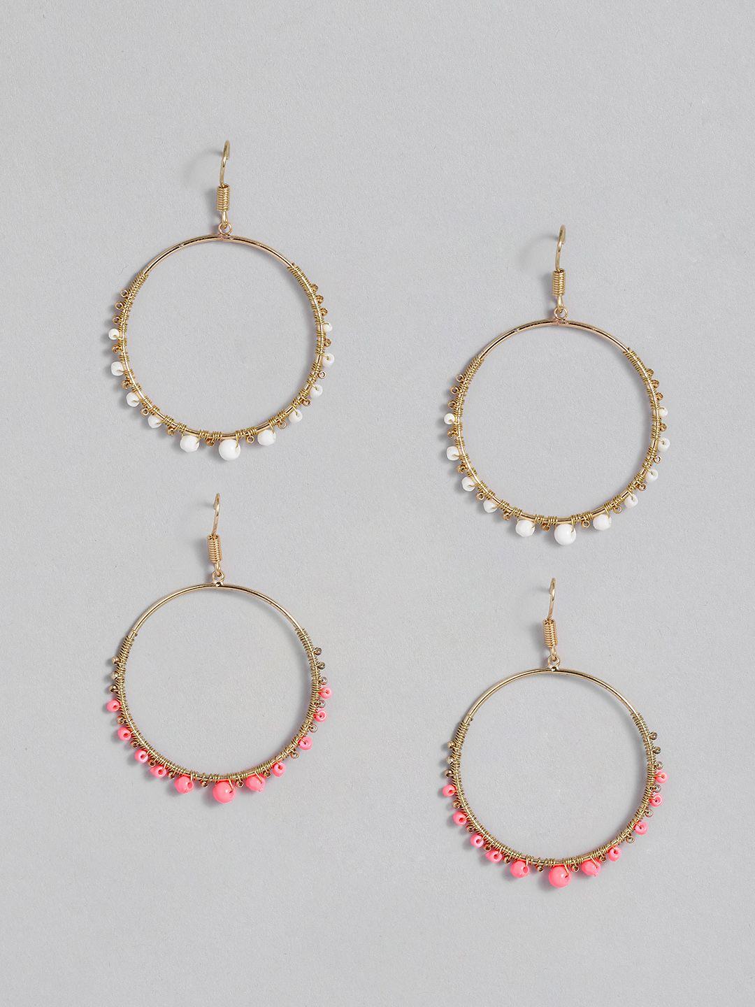 anouk set of 2 gold-plated beaded circular drop earrings