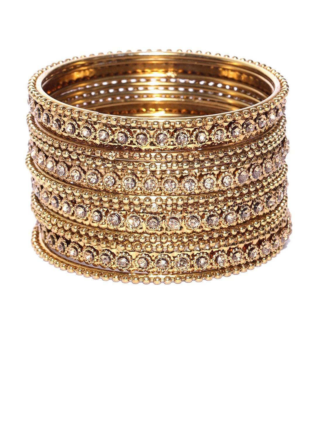 anouk set of 2 gold-plated stone-studded textured bangles