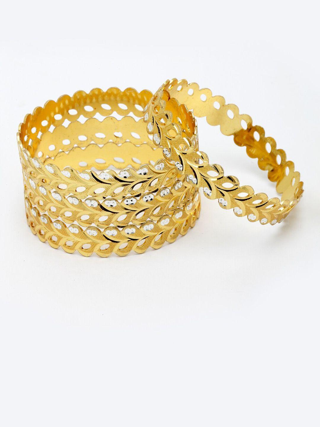 anouk set of 4 gold-plated dual tone leaf textured bangles