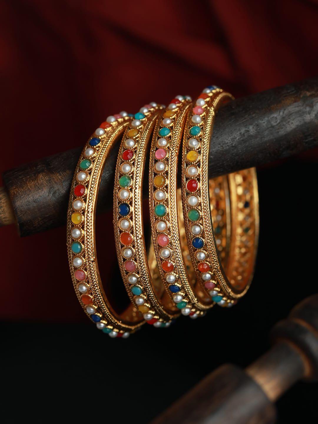 anouk set of 4 gold-plated pearls-studded bangles