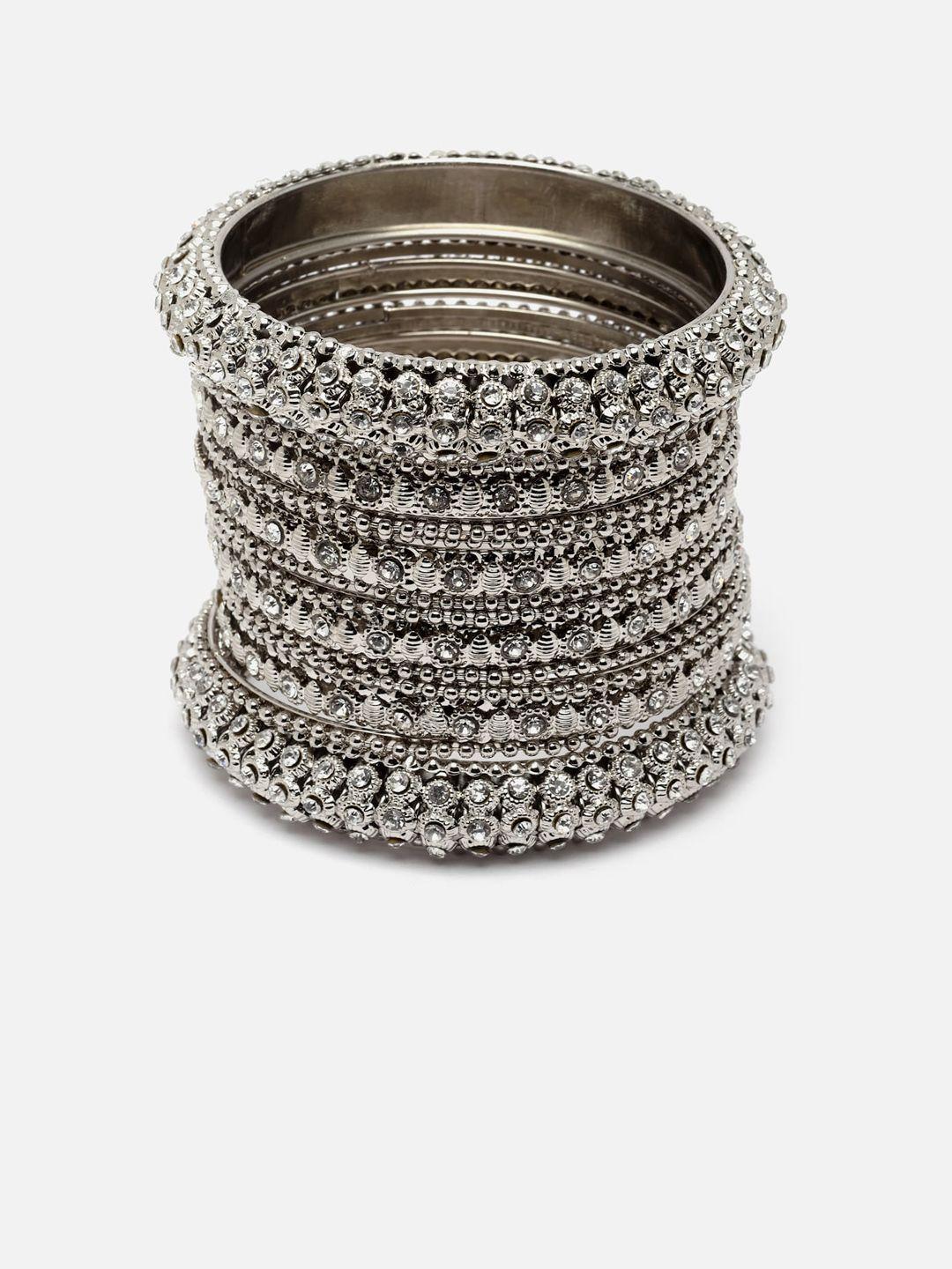 anouk set of 6 silver-plated & stone-studded oxidised bangles