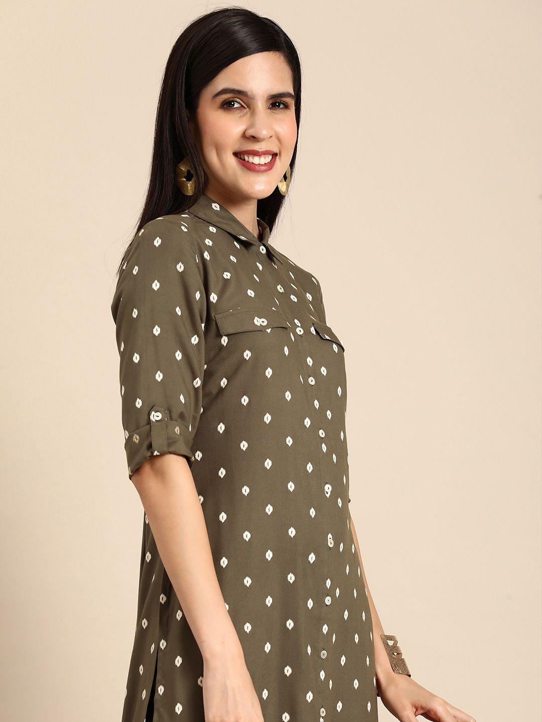 anouk shirt collar geometric printed kurta