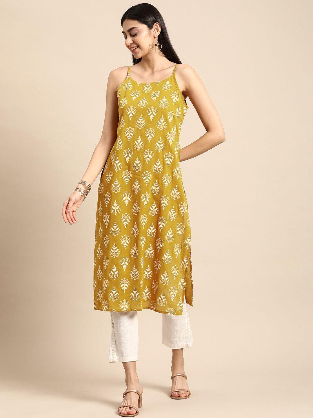 anouk shoulder straps ethnic motifs printed cotton kurta