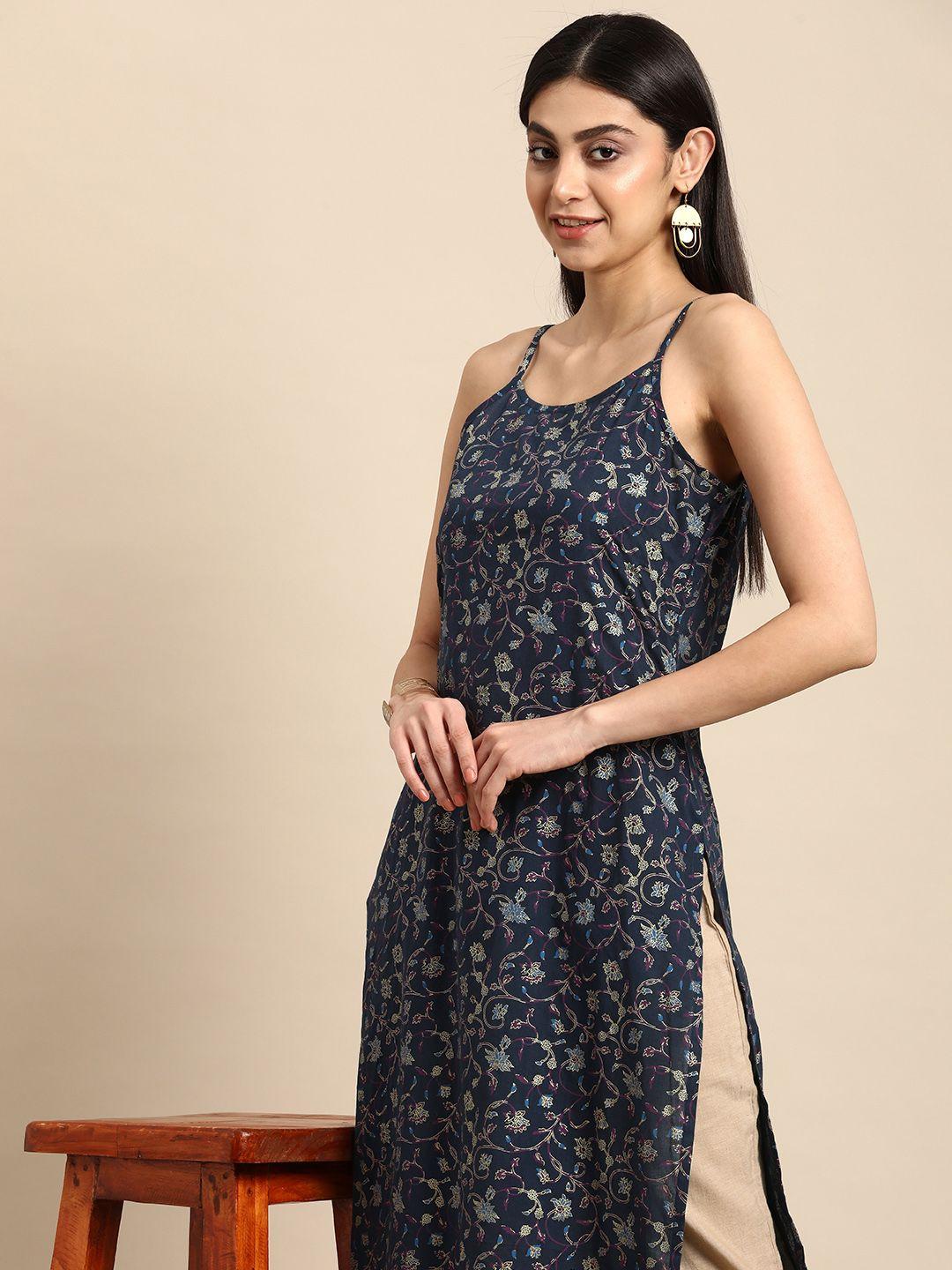 anouk shoulder straps floral printed cotton kurta