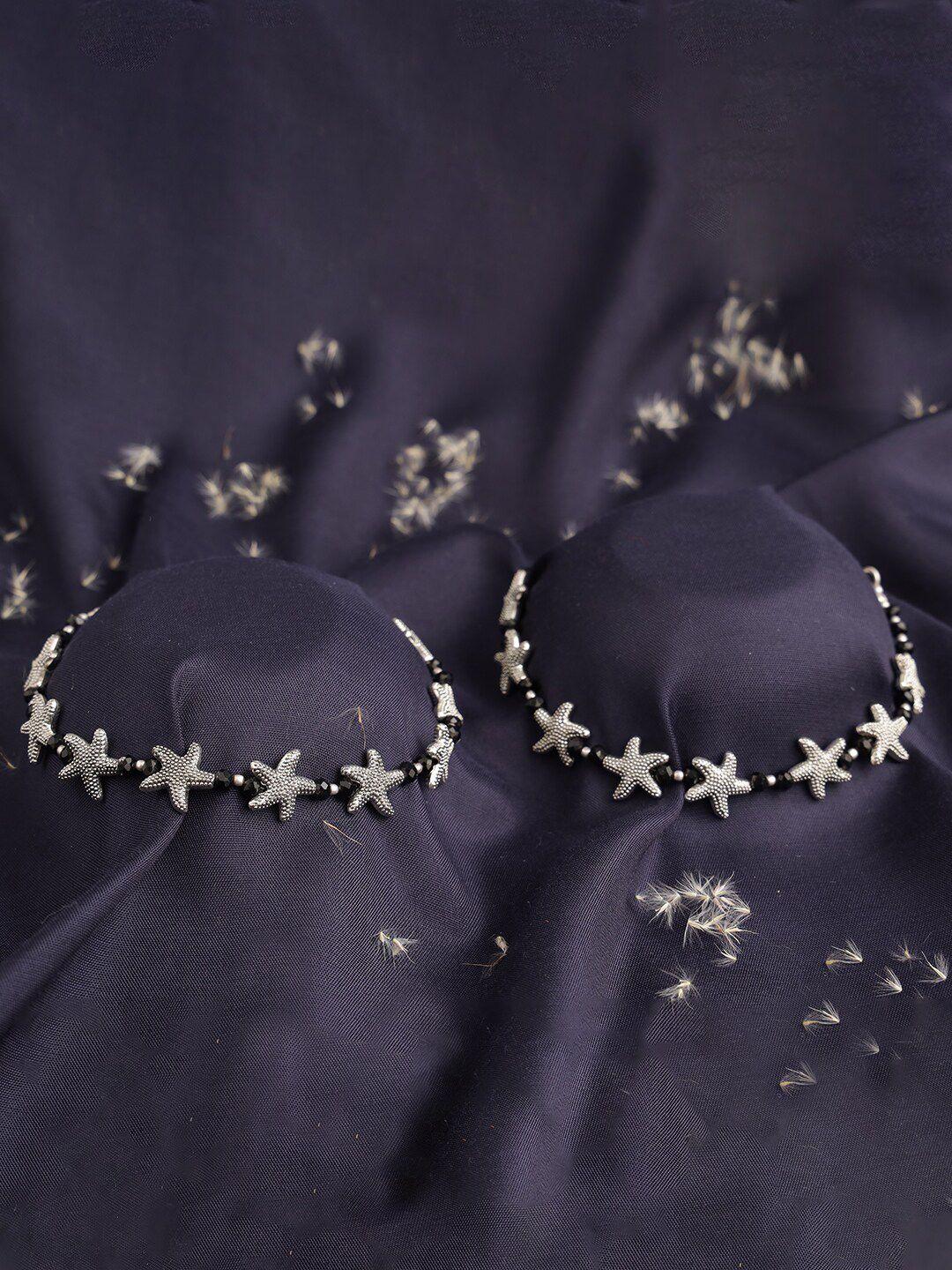 anouk silver-plated & beaded starfish anklets