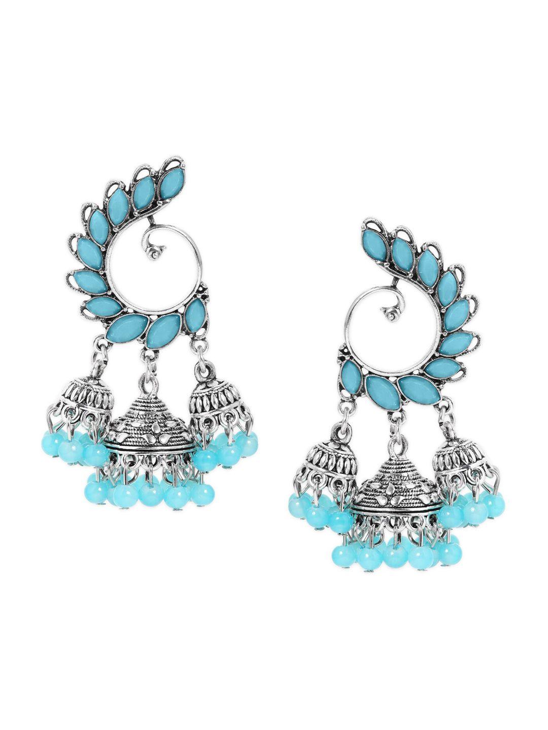 anouk silver-toned & turquoise blue contemporary drop earrings