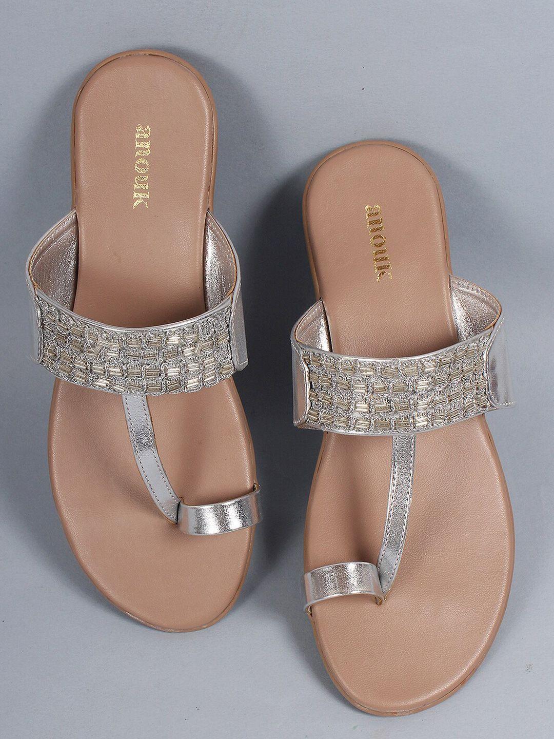 anouk silver-toned embellished one toe flats