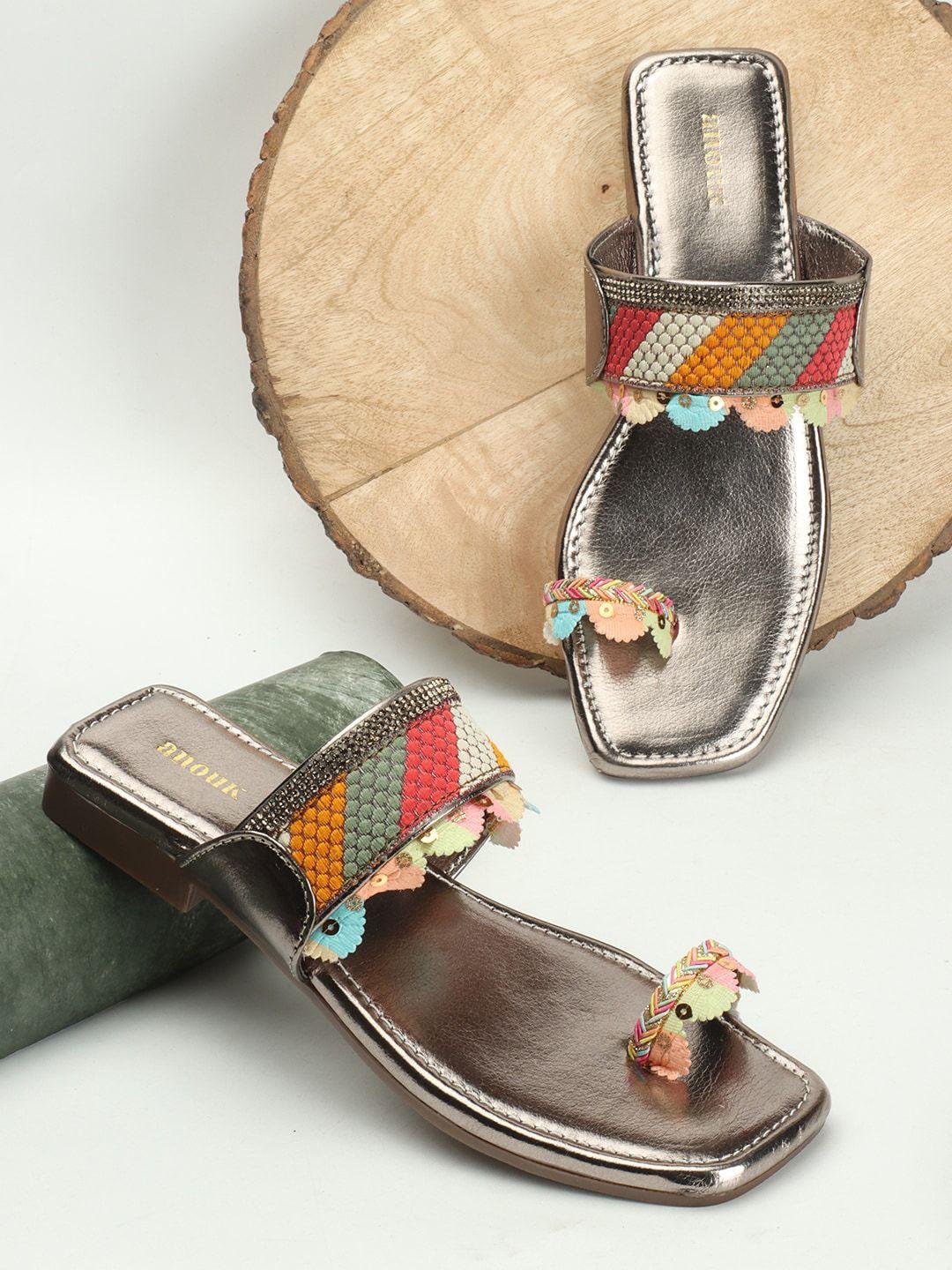 anouk silver-toned embellished one toe flats