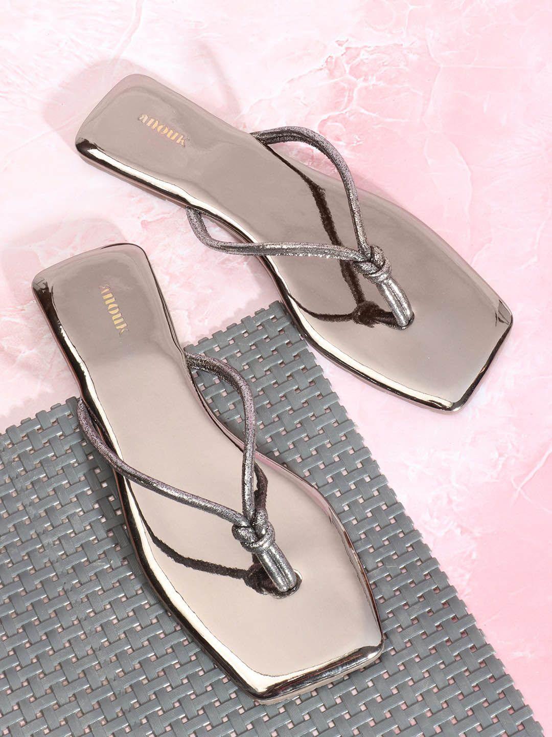 anouk silver-toned knotted textured open toe flats